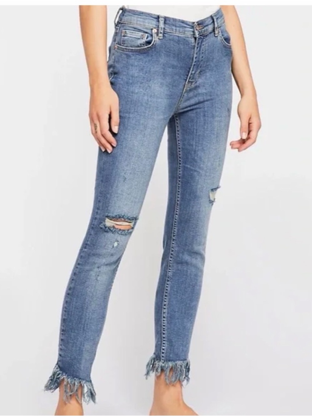 Free People Great Heights Frayed Boho Festival Skinny Jeans Size 24.